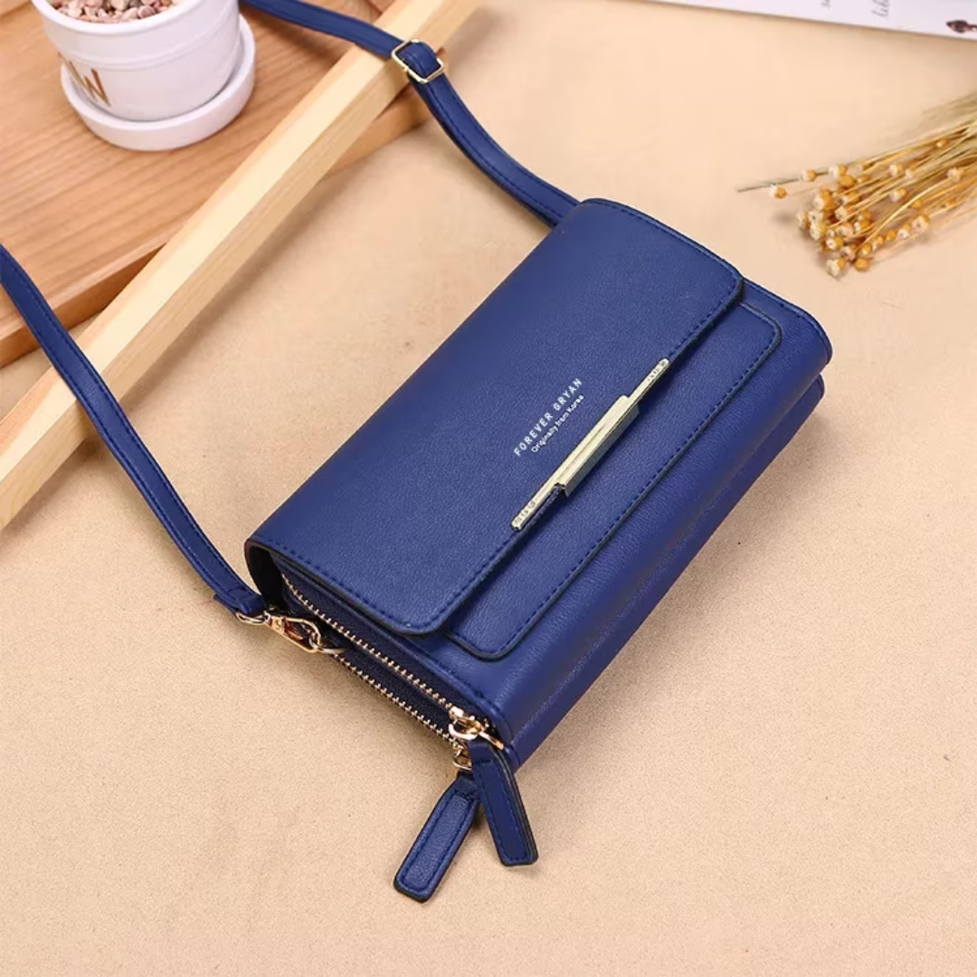 Organizational faux leather crossbody bag for women, featuring a matching travel wallet.