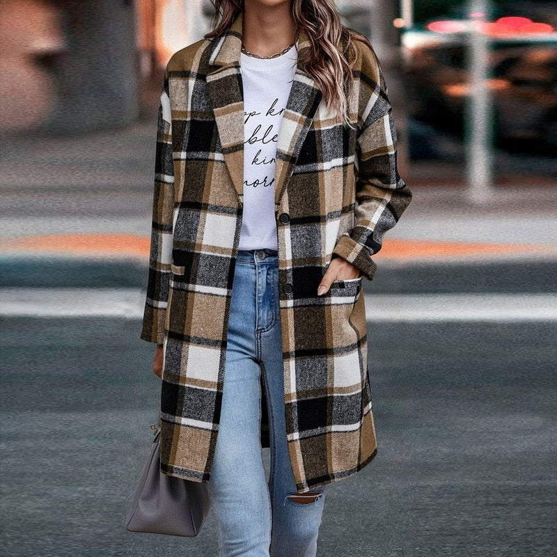 Cozy women's plaid jacket, a comfortable and versatile outerwear option for winter and everyday style.