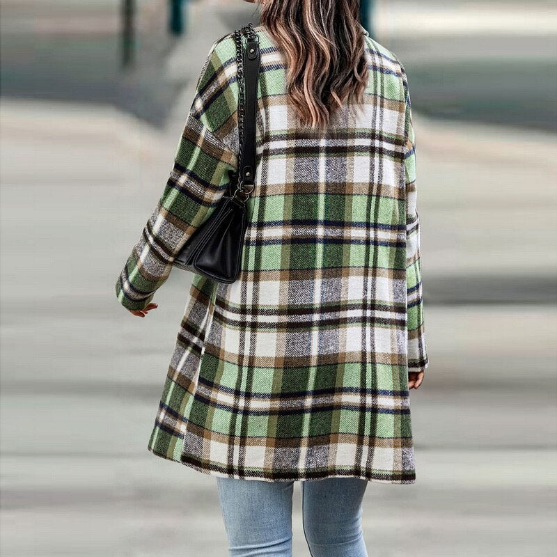 Comfortable fit women's plaid jacket, a stylish and versatile outerwear for women's casual fashion.