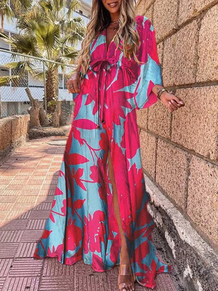 Colorful printed women's beach dress, a versatile summer fashion piece for casual wear, holidays & resort style.