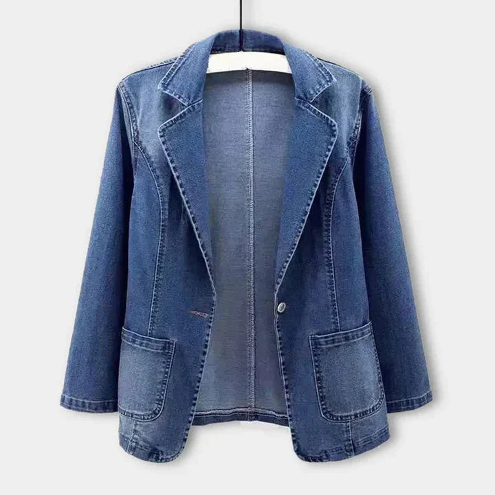 Women's tailored blue blazer, perfect for effortless smart casual style. A versatile classic jacket for everyday elegance.