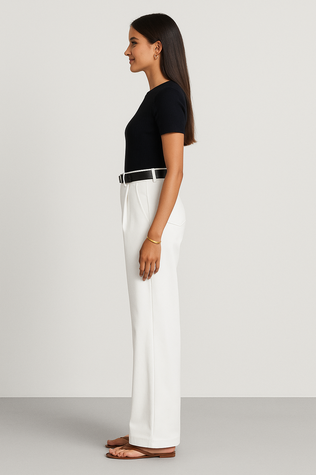 High-waist pleated wide-leg trousers for women, offering a tailored fit and versatile smart casual style.