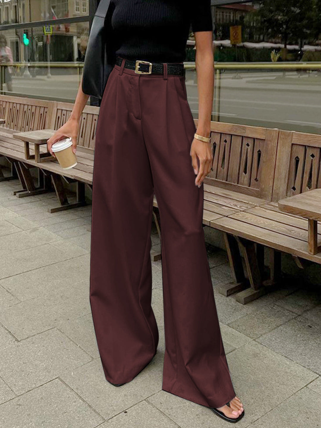 Classic high-waist women's wide-leg pants, tailored with pleats for comfortable fashion and versatile bottoms.