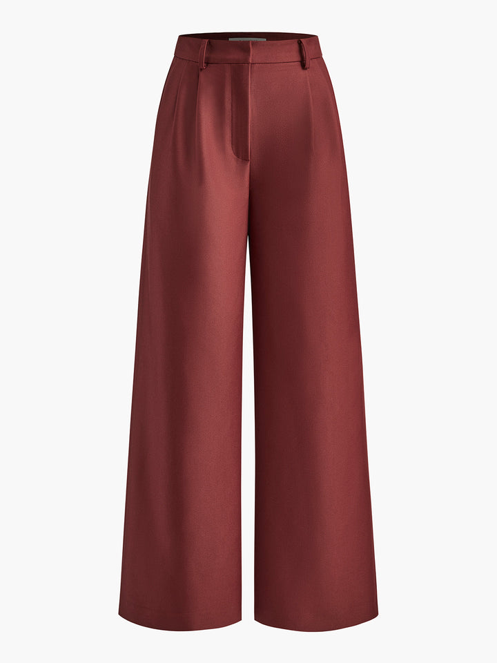 Fashionable women's tailored wide-leg trousers, offering comfortable style and everyday elegance with a high waist.
