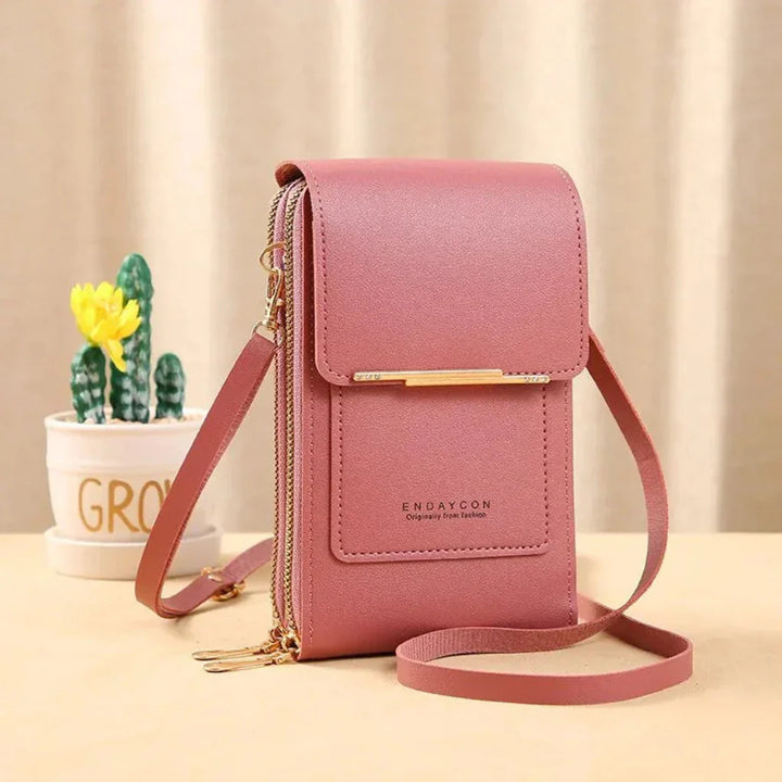 Stylish women's phone bag, a tech-friendly touch screen crossbody purse for hands-free convenience on the go.