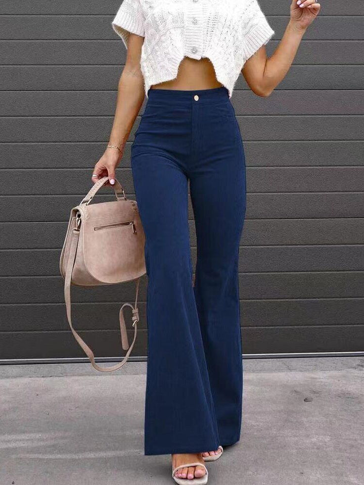 Everyday style women's pants, trendy flared bell bottom with a relaxed fit.