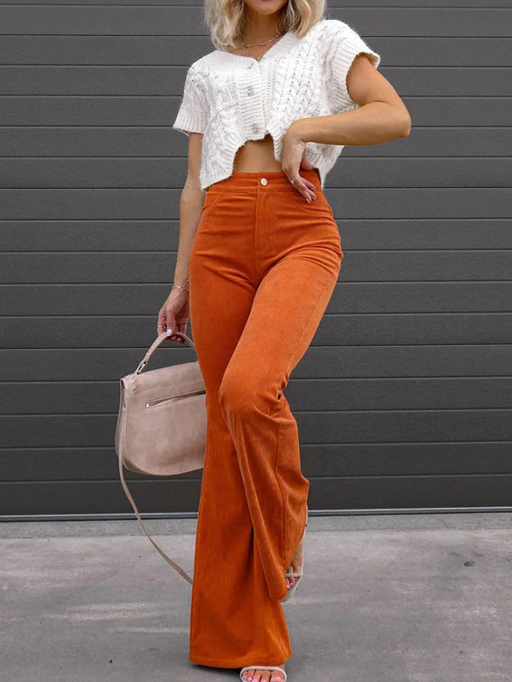 Comfortable women's stretch flare pants with a high waist and versatile style for casual chic or elegant outfits.