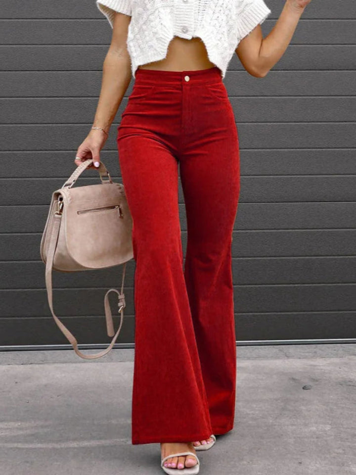 Elegant women's high-waist flare pants, all-season comfort with a trendy flared leg for versatile styling.