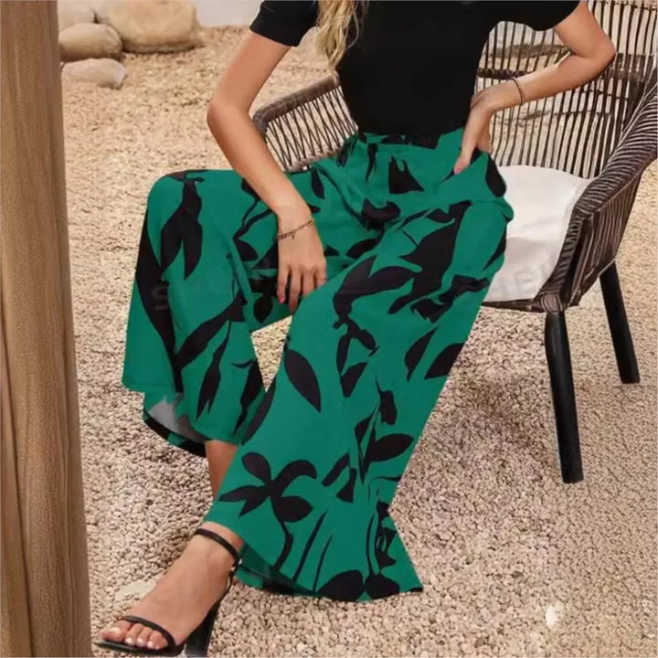 Statement women's patterned wide leg trousers. Chic and comfortable printed pants for a versatile fashion look.