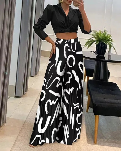 Trendy wide leg printed pants for women. Versatile, elegant, and comfortable casual chic ladies trousers.
