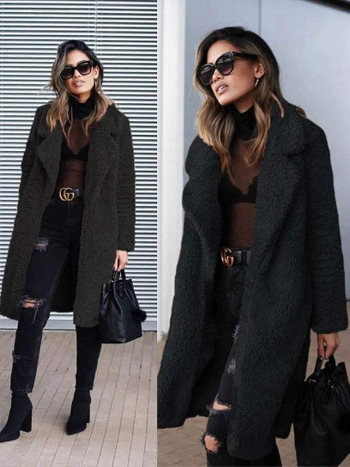 Casual women's long teddy coat, ideal for fall & winter fashion, keeping you warm.