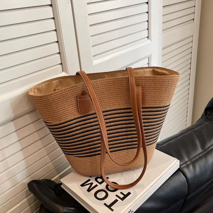 Stylish women's two-tone tote bag. An elegant, large capacity shoulder bag perfect for beach & summer casual.