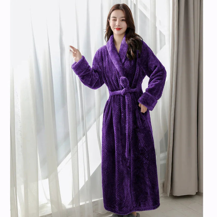 Cozy women's bathrobe in soft, plush material. Perfect for comfortable home loungewear and sleepwear.