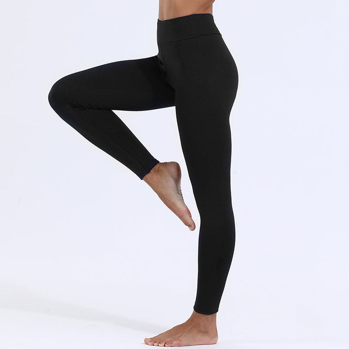 Black women's ultra-warm leggings with cozy interior, perfect for freezing temperatures and cozy days.