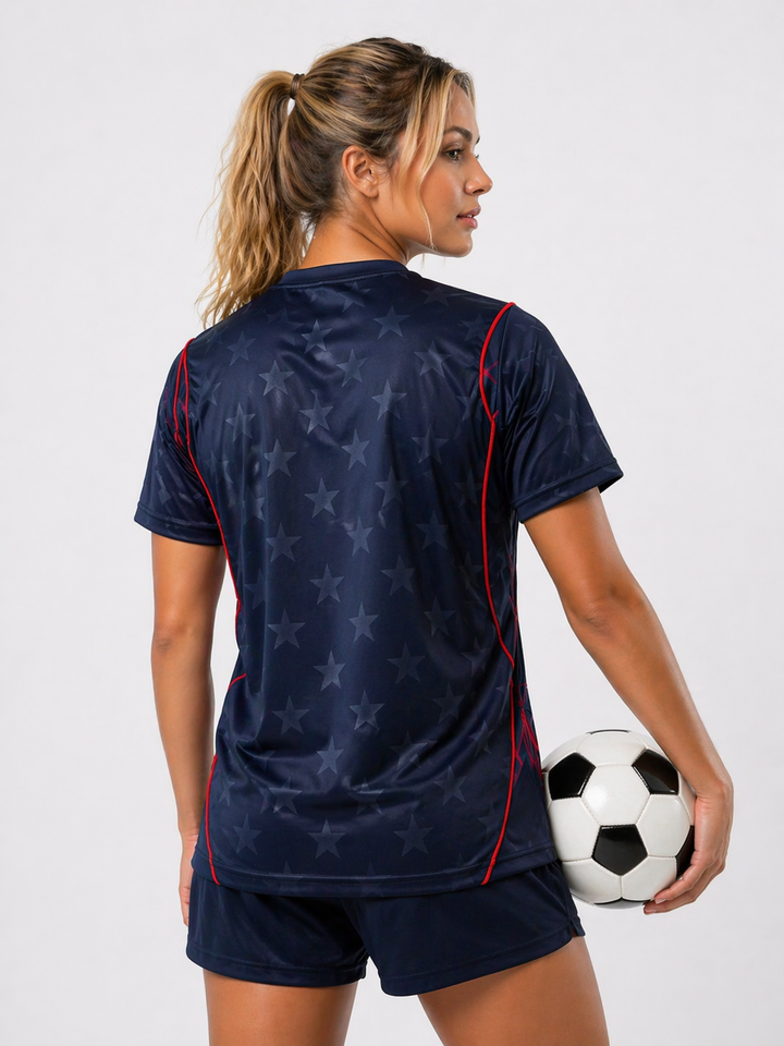 Comfortable women's USA football jersey, fan gear for the 2026 World Cup team & supporters.