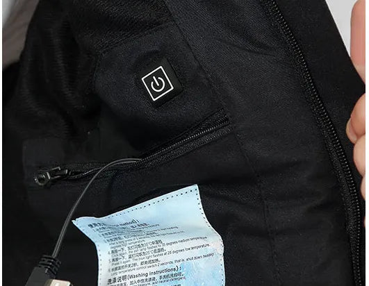 Women's smart hooded heated coat with USB charging, offering warmth for extreme cold.