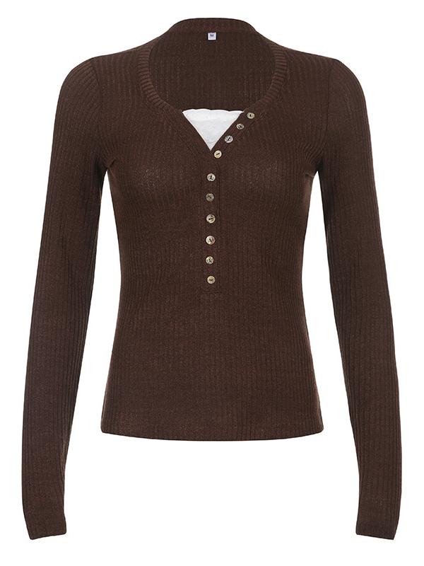Comfortable women's button-front long sleeve V-neck top, a casual layering piece for all seasons.