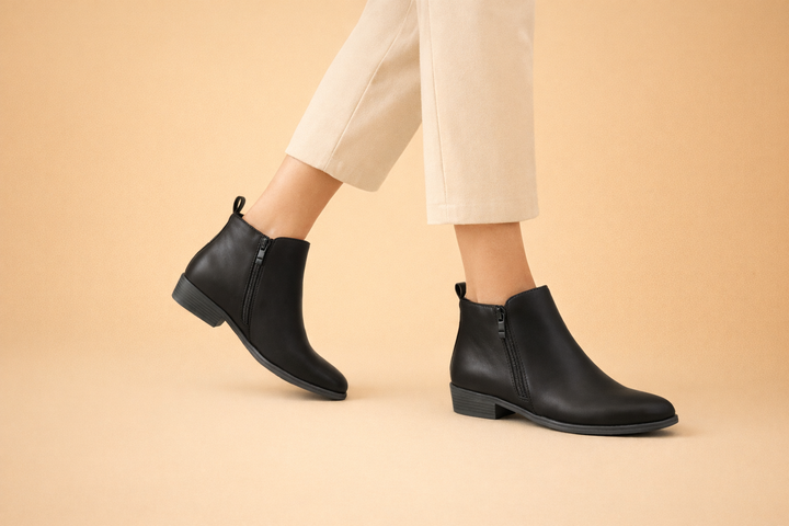 Brown vintage women's summer ankle boots. Comfortable, stylish footwear for pain relief & casual wear.