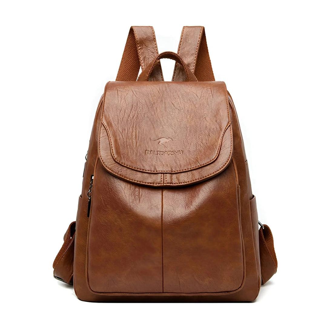 Women's vintage leather anti-theft backpack, stylish & waterproof everyday bag for work & travel.