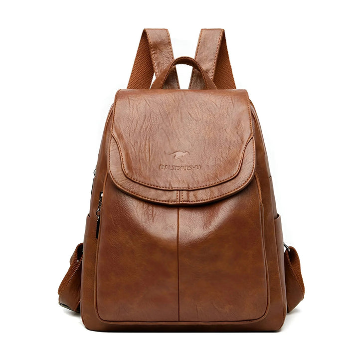 Women's vintage leather anti-theft backpack, stylish & waterproof everyday bag for work & travel.