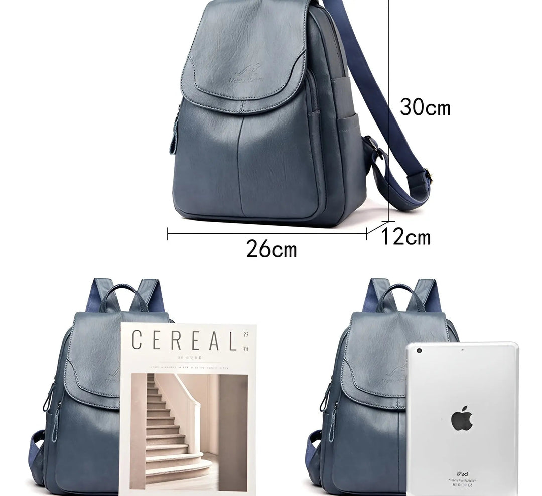 Durable vintage leather travel backpack for women, waterproof & secure anti-theft for adventures.