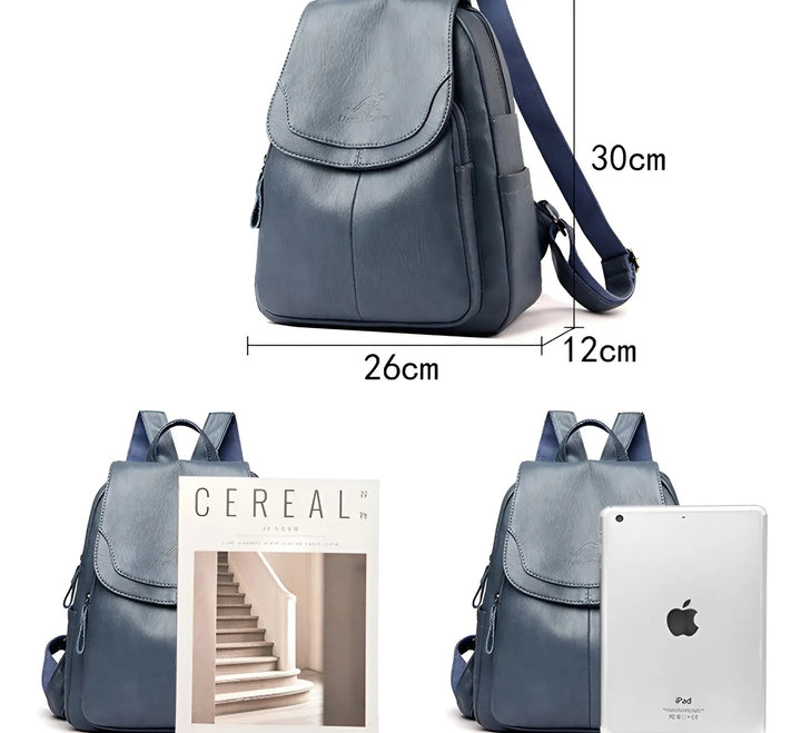 Durable vintage leather travel backpack for women, waterproof & secure anti-theft for adventures.