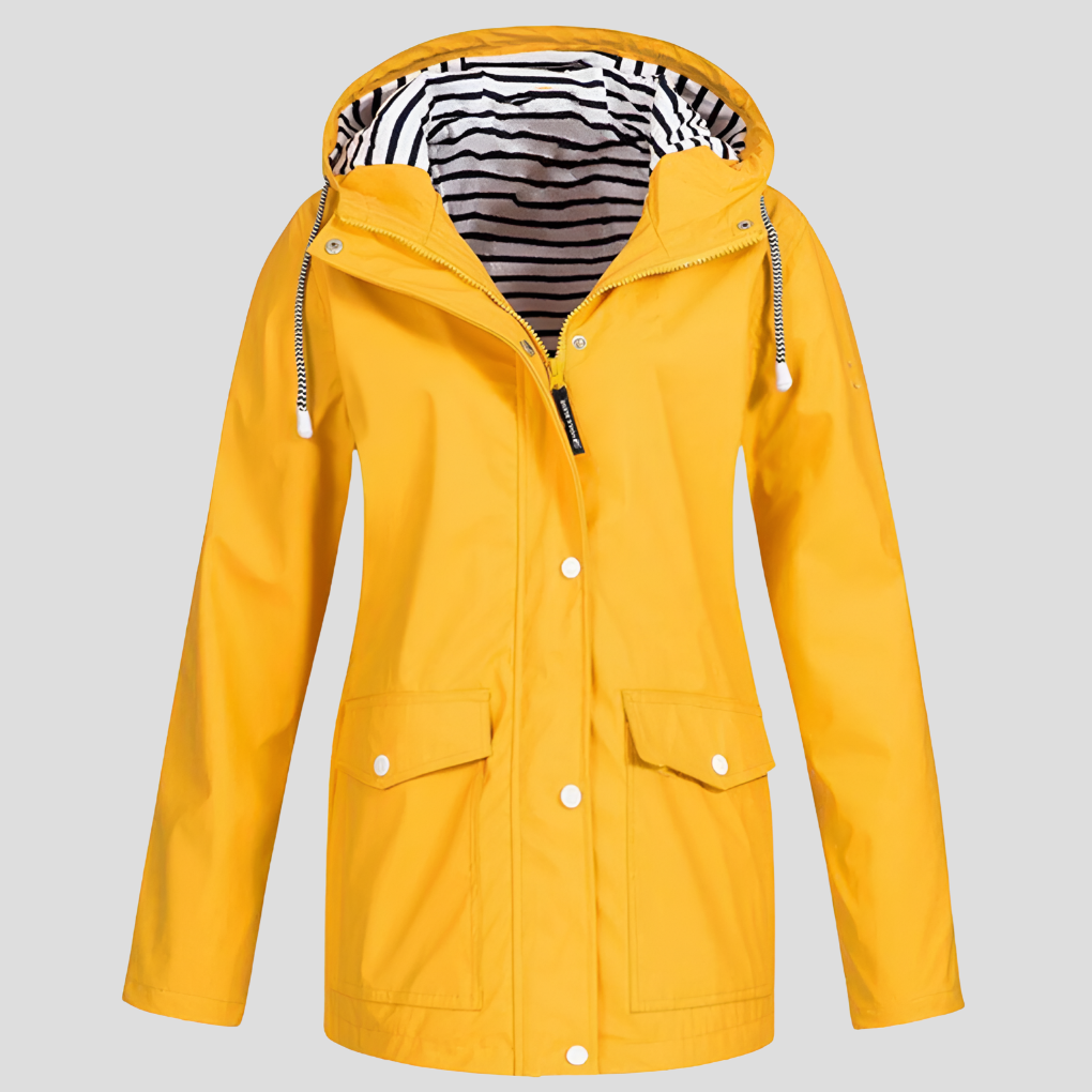 Women's water-resistant & wind-resistant hooded jacket for outdoor activities. Lightweight spring/fall activewear.