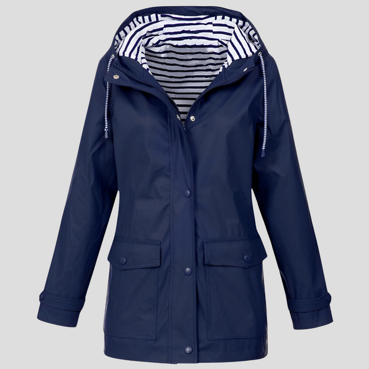 Lightweight women's hooded jacket for hiking & travel. Water & wind-resistant activewear for outdoor adventures.