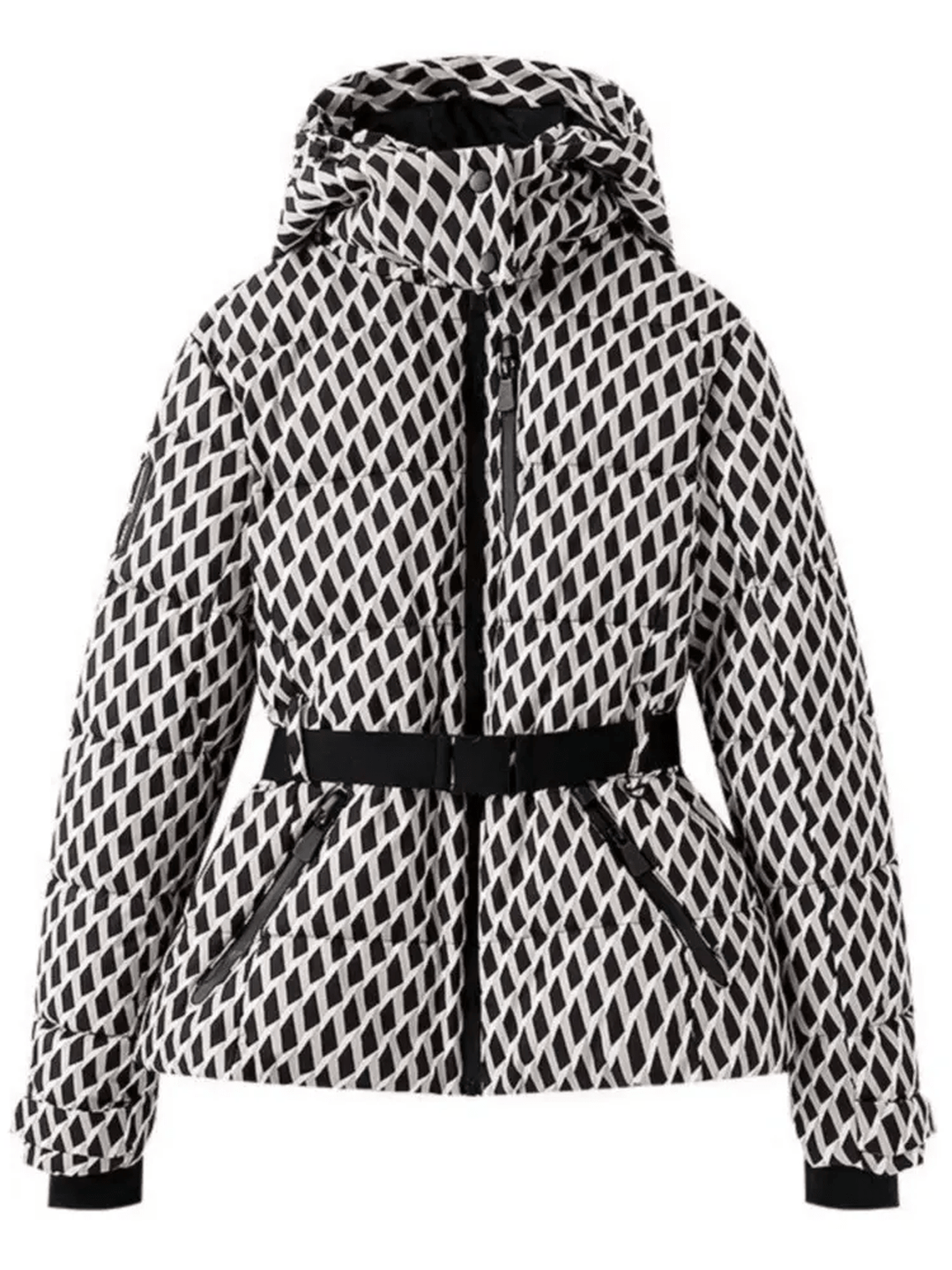 Activewear women's insulated snow jacket with belt. Waterproof outerwear perfect for winter sports.