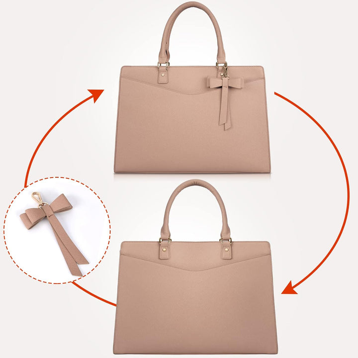 Modern women's waterproof PU leather laptop bag, multi-pocket tote with spacious interior.