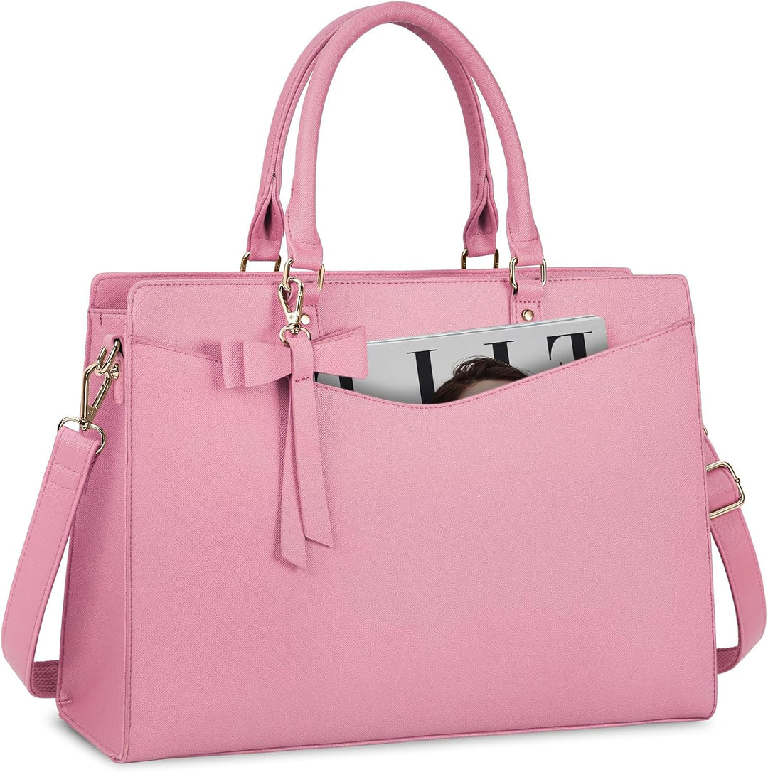 Woman carrying stylish waterproof laptop tote bag on shoulder, perfect for business.