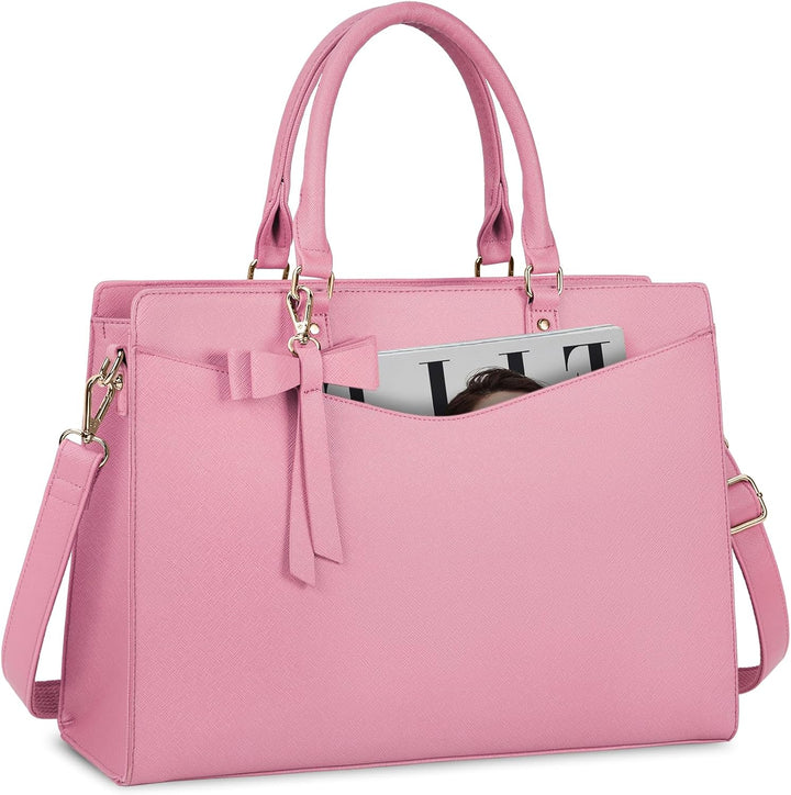 Woman carrying stylish waterproof laptop tote bag on shoulder, perfect for business.
