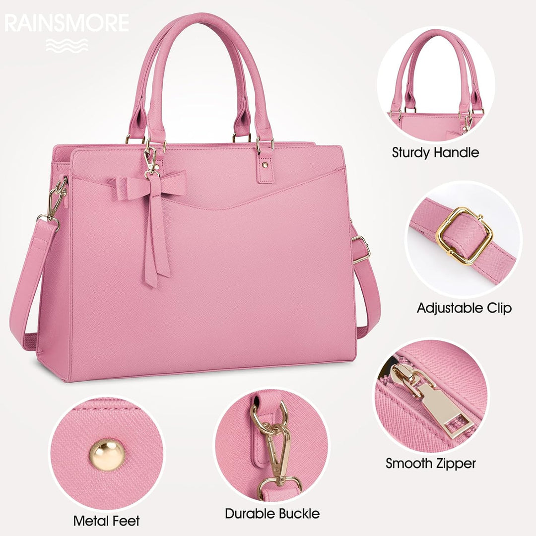 Waterproof laptop tote bag for women, with a laptop & accessories in multi-pockets.