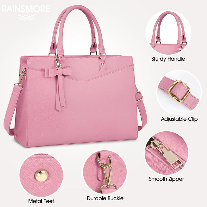 Waterproof laptop tote bag for women, with a laptop & accessories in multi-pockets.