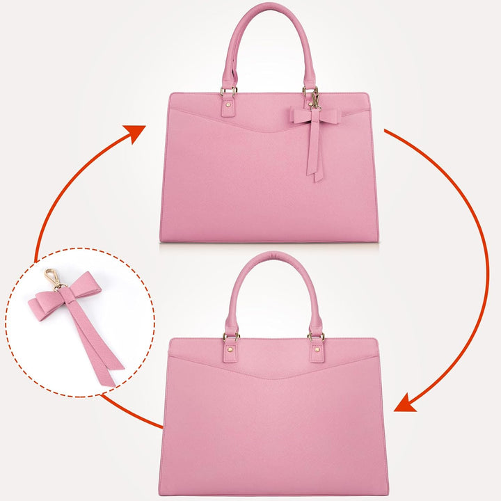 Open multi-pocket women's waterproof laptop tote bag, showing wide access & compartments.