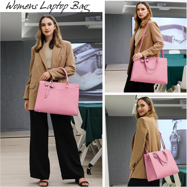 Close-up of waterproof PU leather texture on women's laptop tote bag, quality material.
