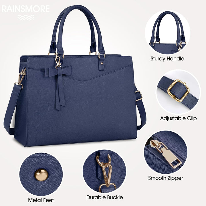 Back view of women's waterproof laptop tote bag, comfortable shoulder straps, professional.