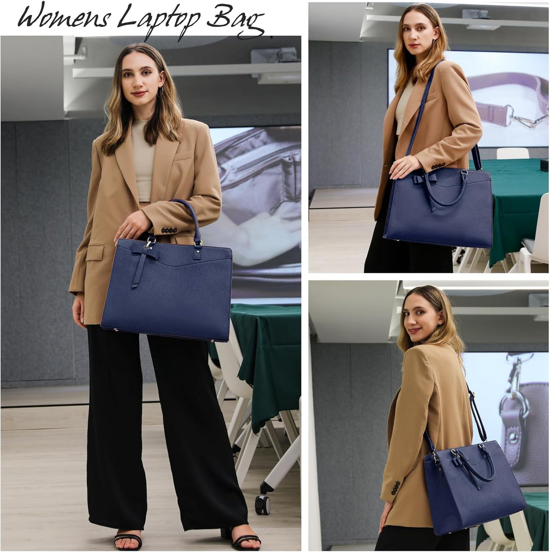 Professional woman walking with waterproof laptop tote bag to the office, ready for work.