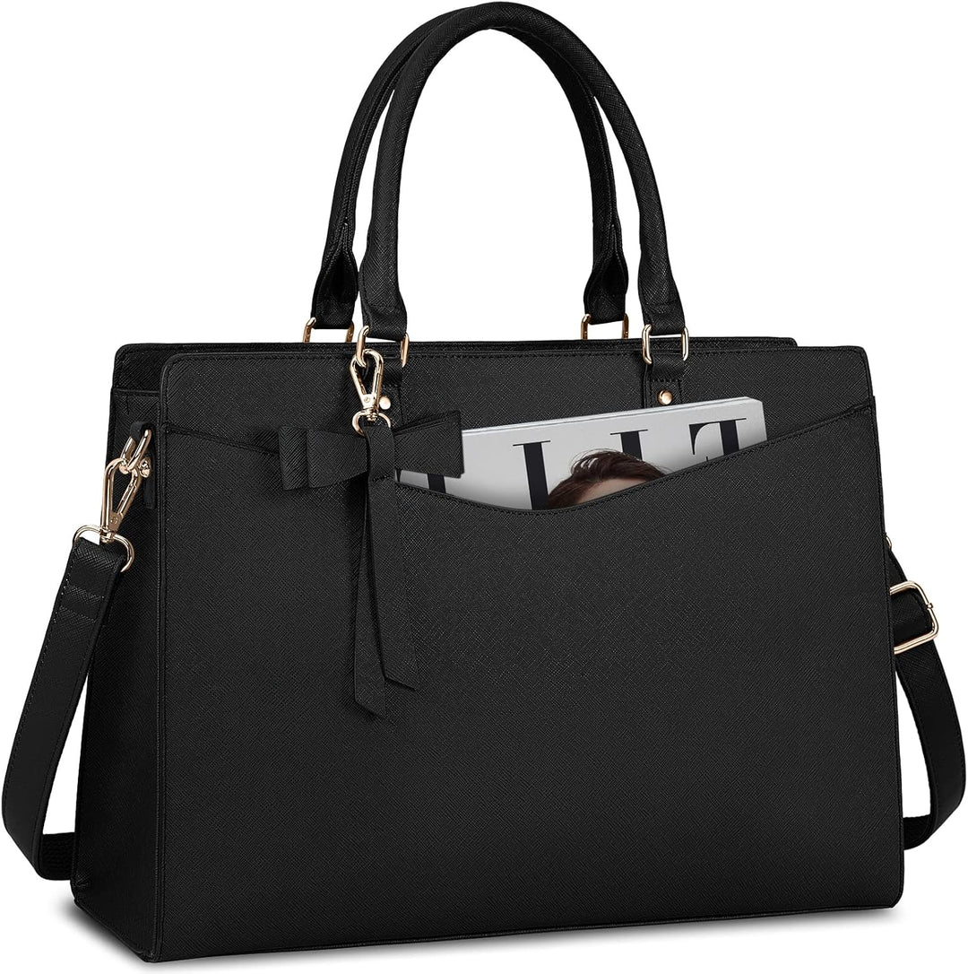 Women's waterproof laptop tote bag with a tablet & phone in its secure multi-pockets.