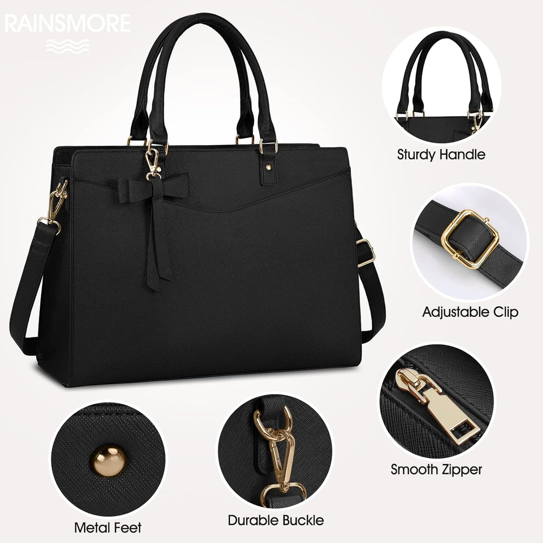 Multi-pocket waterproof laptop tote bag for women, featuring sturdy handles & shoulder strap.