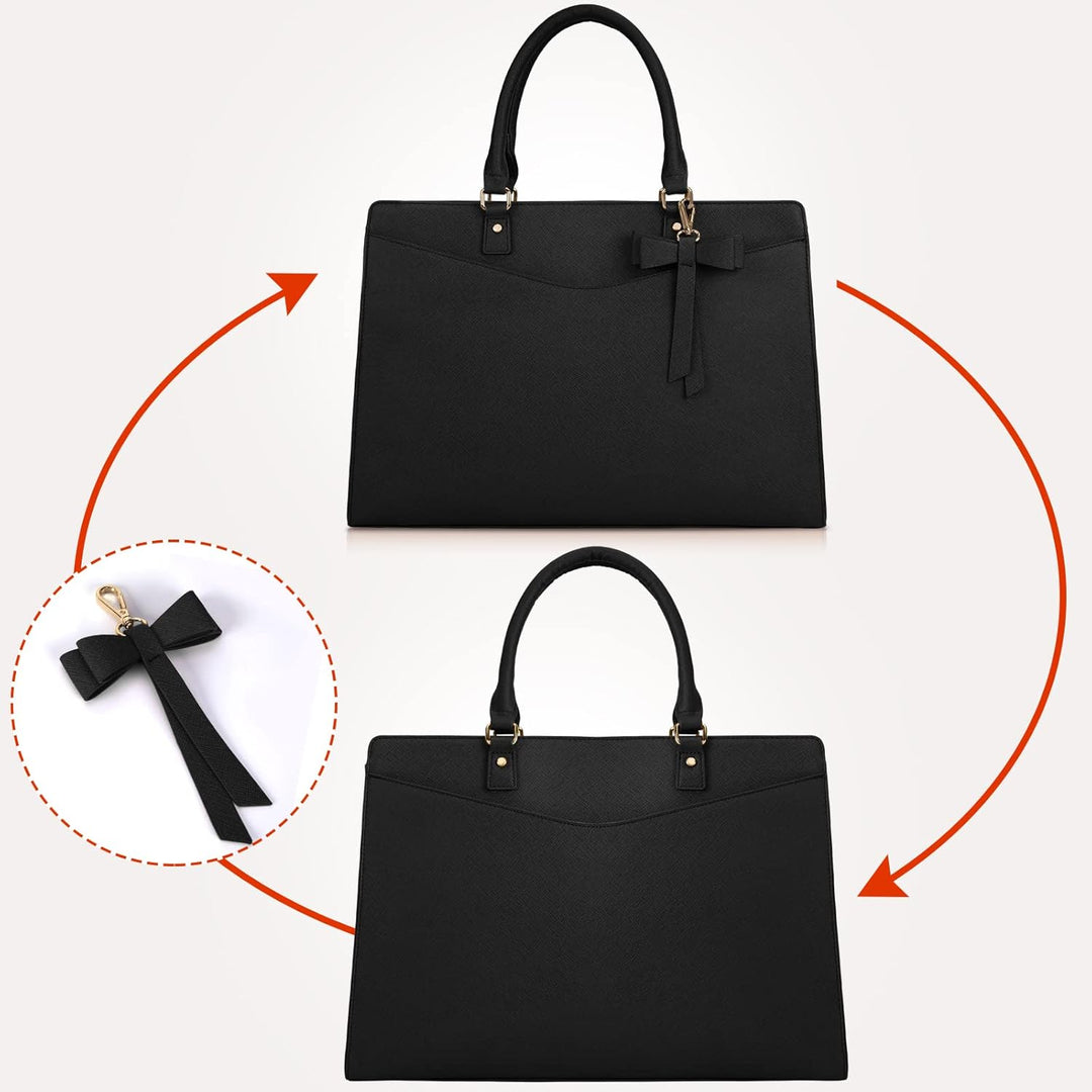Secure multi-pocket waterproof laptop tote bag for women, protecting electronics & documents.