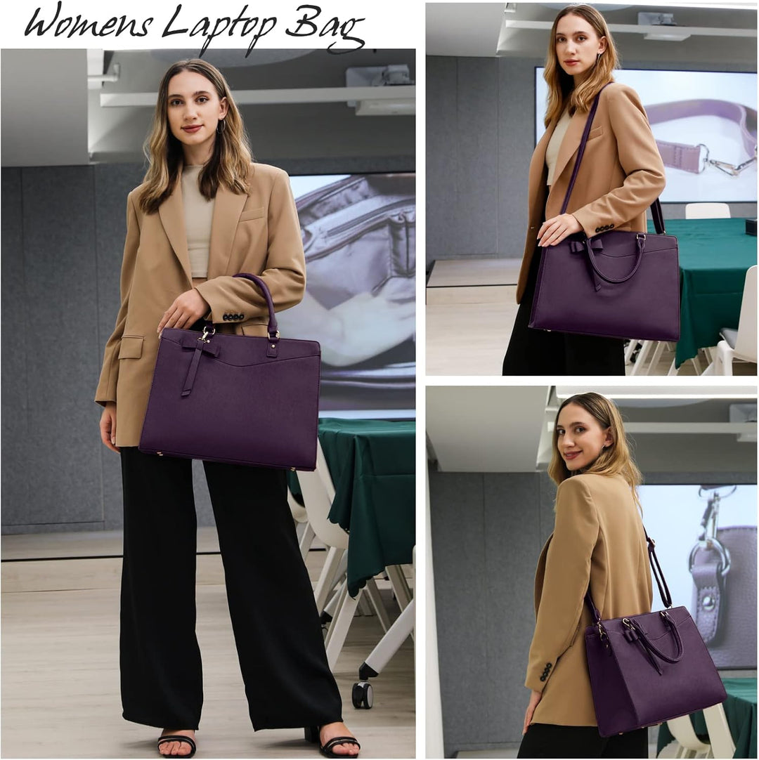 Women's waterproof PU leather laptop tote, a versatile multi-pocket bag for all occasions.