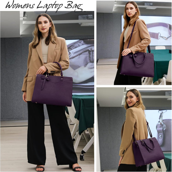 Women's waterproof PU leather laptop tote, a versatile multi-pocket bag for all occasions.