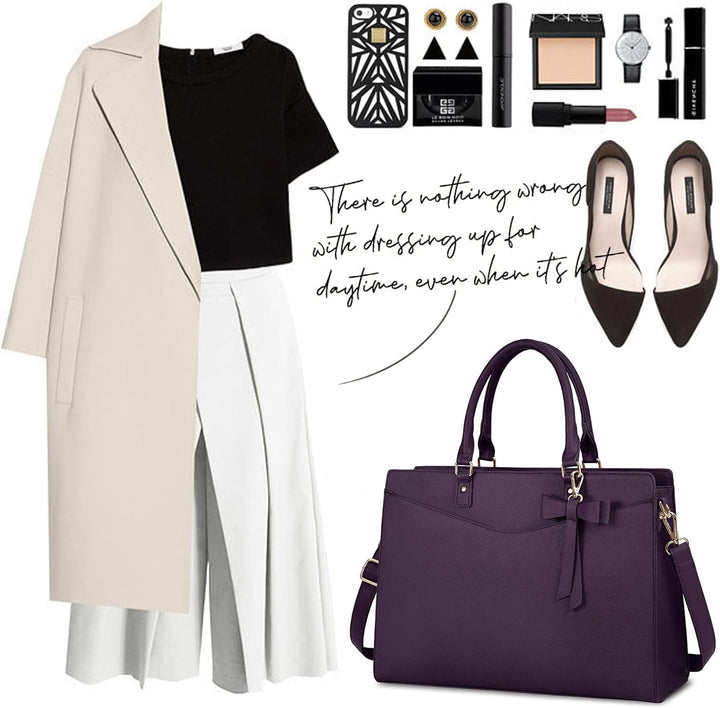 Everyday waterproof laptop tote bag for women, multi-pocket, keeping essentials organized.
