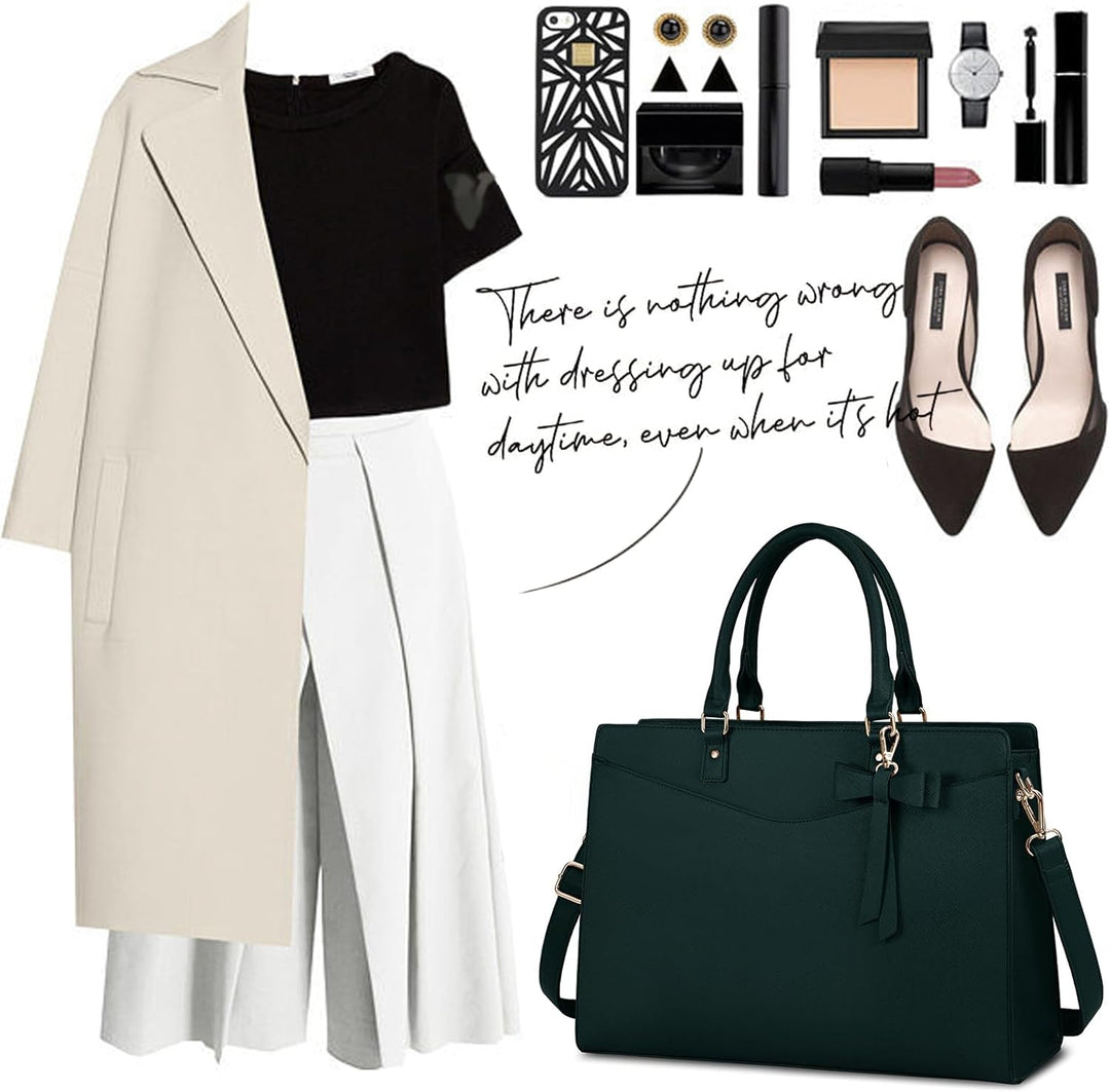 Versatile multi-pocket waterproof laptop tote bag for women, ideal for work or commute.