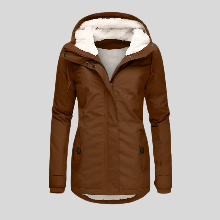 Women's hooded waterproof jacket, designed for superior rain protection and all-day comfort.