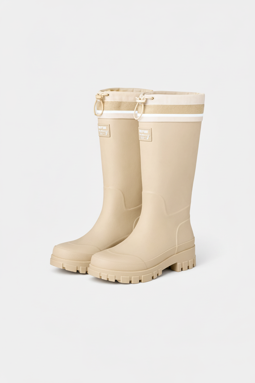 Women's waterproof slip-on rain boots, durable for wet weather protection.