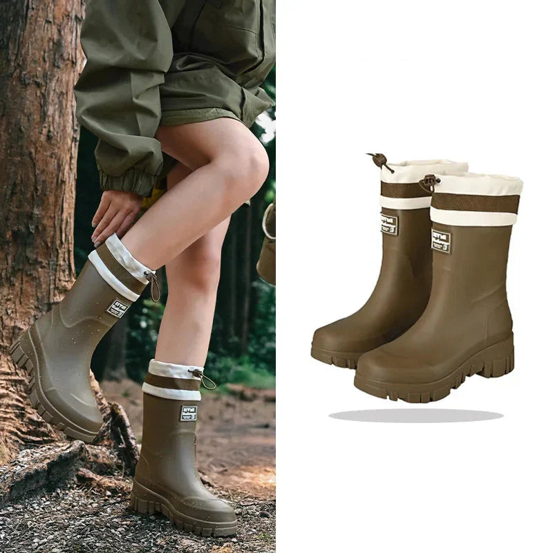 Versatile women's slip-on rain boots, excellent for outdoor footwear.