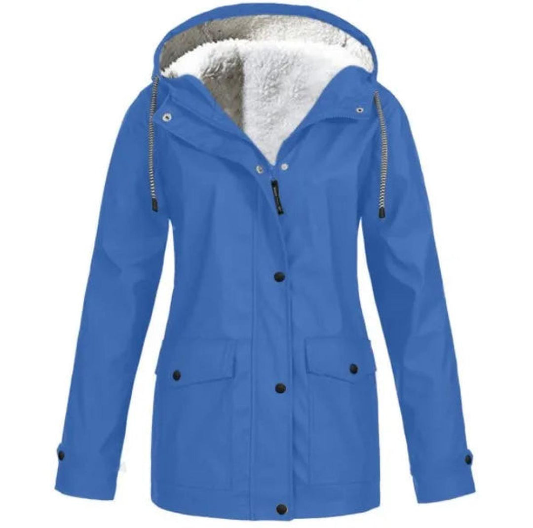 Stylish women's hooded winter jacket, water-resistant & windproof for casual wear and travel.