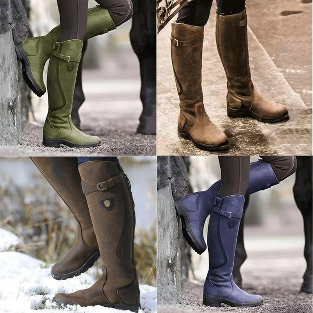 Tall women's waterproof winter riding boots. Ladies' comfortable & durable equestrian footwear for cold weather.